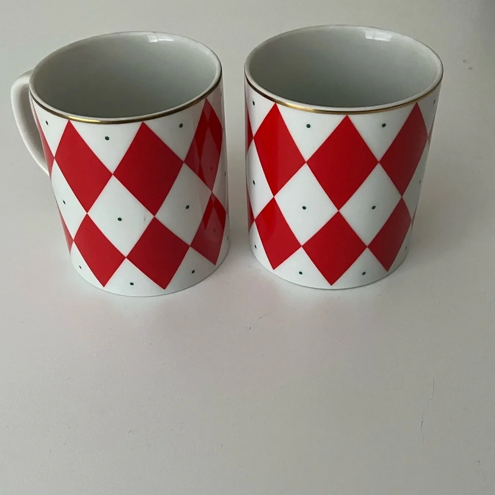 Williams Sonoma Porcelain Harlequin Red Diamond Mugs Set of 2